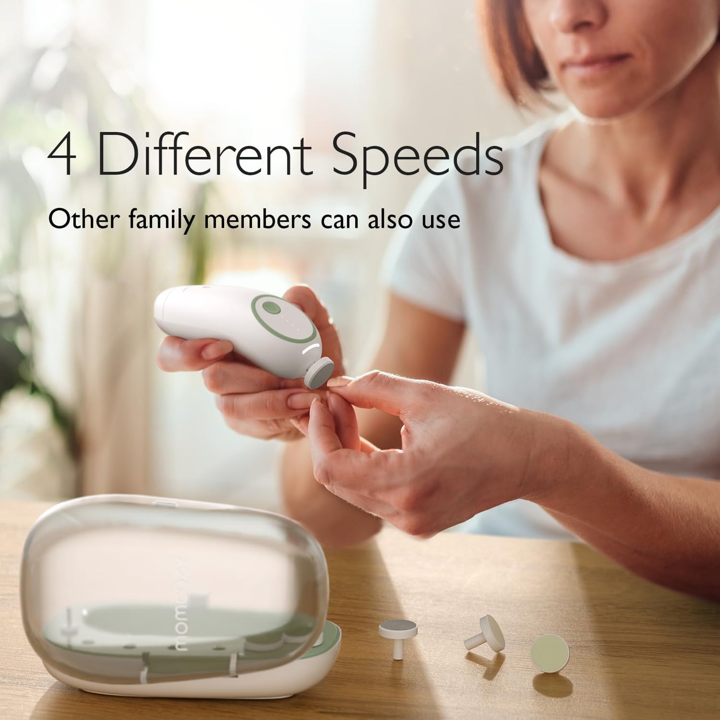 Momcozy Baby Nail File Electric, Gentle Baby Nail Trimmer Electric Rechargeable, Baby Nail Clipper Electric, 360° Fog LED Gentle Light, 7 Grinding Head Replacement Pads