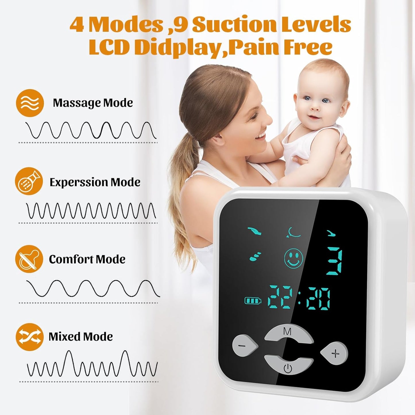 Electric Breast Pumps 4 Modes & 9 Levels with LED Display