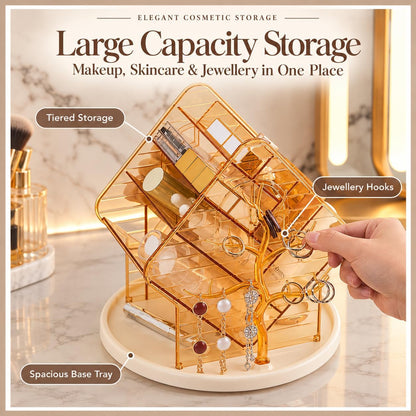 360° Rotating Makeup Organiser Jewellery Stand Amber Gold