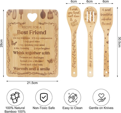 Chopping Board Set Kitchen Gift, Birthday Gifts for Sister, Unique Handmade Engraved Cutting Board with 3 Spoons