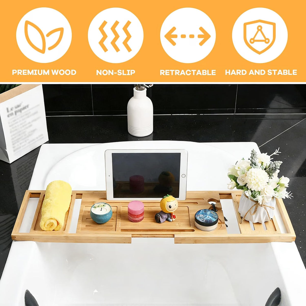 Bath Tray Bath Shelf, Wooden Bath Tray for Across the Tub