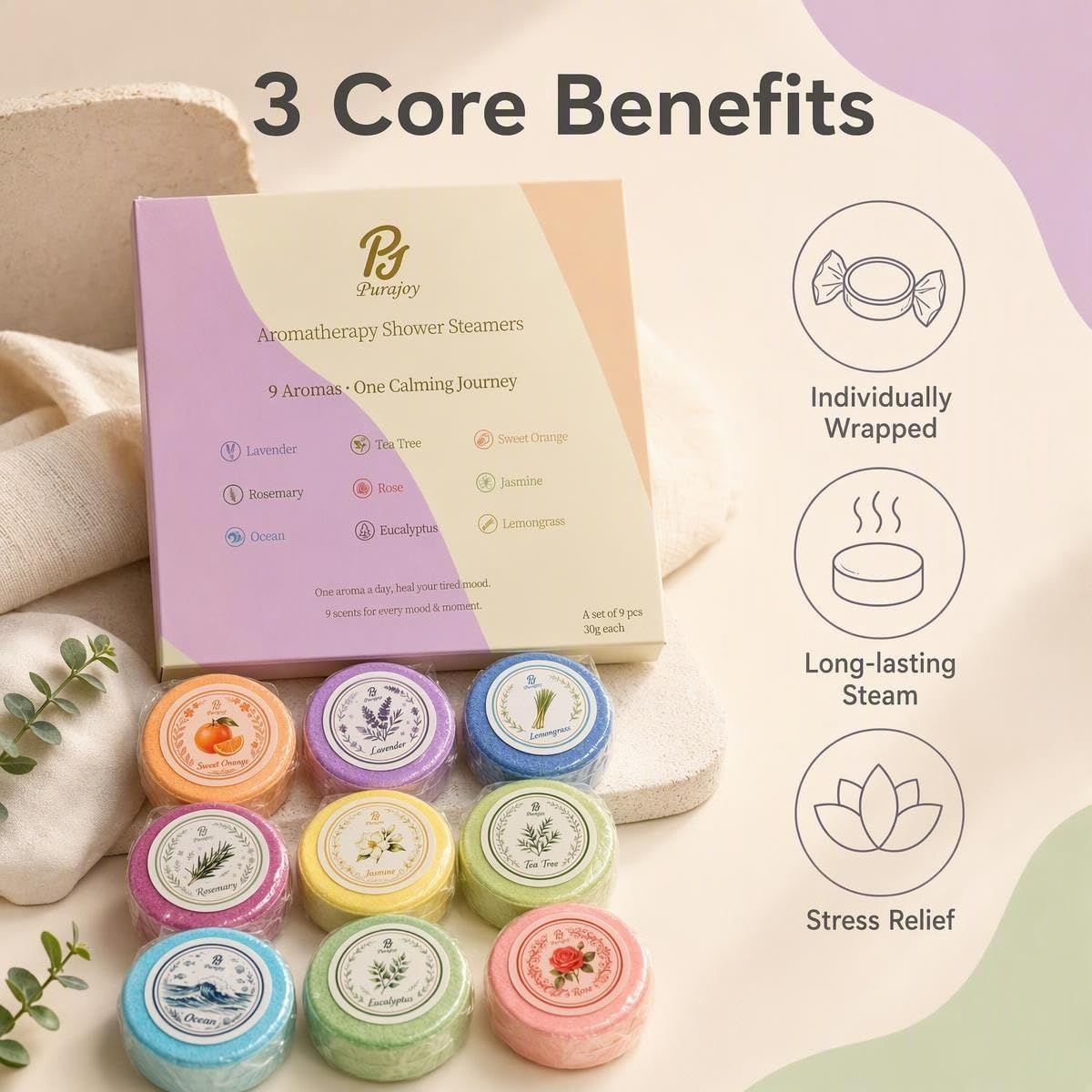 Aromatherapy Shower Steamers, 9 Pcs 9 Scents