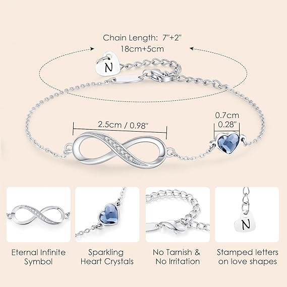 LOUISA SECRET Bracelets for Women A-Z Capital Initial Heart Infinity Bracelets for Women, Jewellery Gifts for Women/Wife/Her/Mum Anniversary Birthday Mothers Day Christmas Valentines