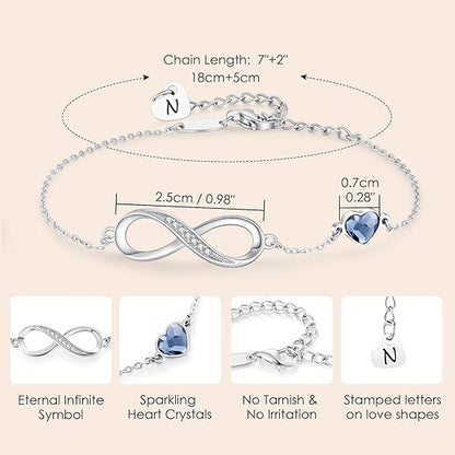 LOUISA SECRET Bracelets for Women A-Z Capital Initial Heart Infinity Bracelets for Women, Jewellery Gifts for Women/Wife/Her/Mum Anniversary Birthday Mothers Day Christmas Valentines