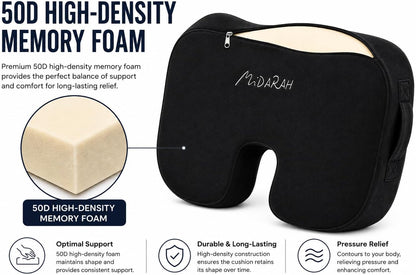 Coccyx Seat Cushion, 50D Memory Foam with 2 Washable Covers