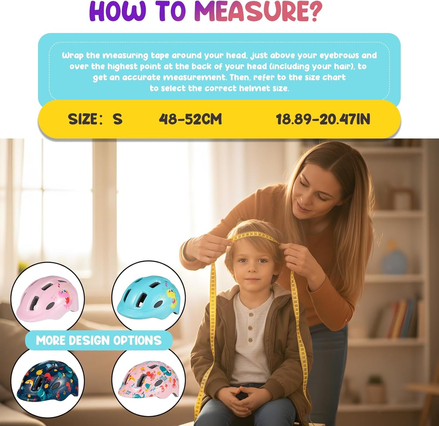 Kids Children Bike Helmet - CE Certified Lightweight Adjustable Toddler Bike Helmet for Boys Ages 3-5 Size S (48-52 cm) Blue Monster Design for Scooter Cycling and