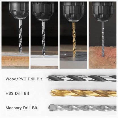 C P CHANTPOWER Drill Bit Sets, 100 Pcs HSS Titanium Screwdriver Bits Set with Storage Case for Metal, Wood, Masonry, Includes Countersink Drill Bit