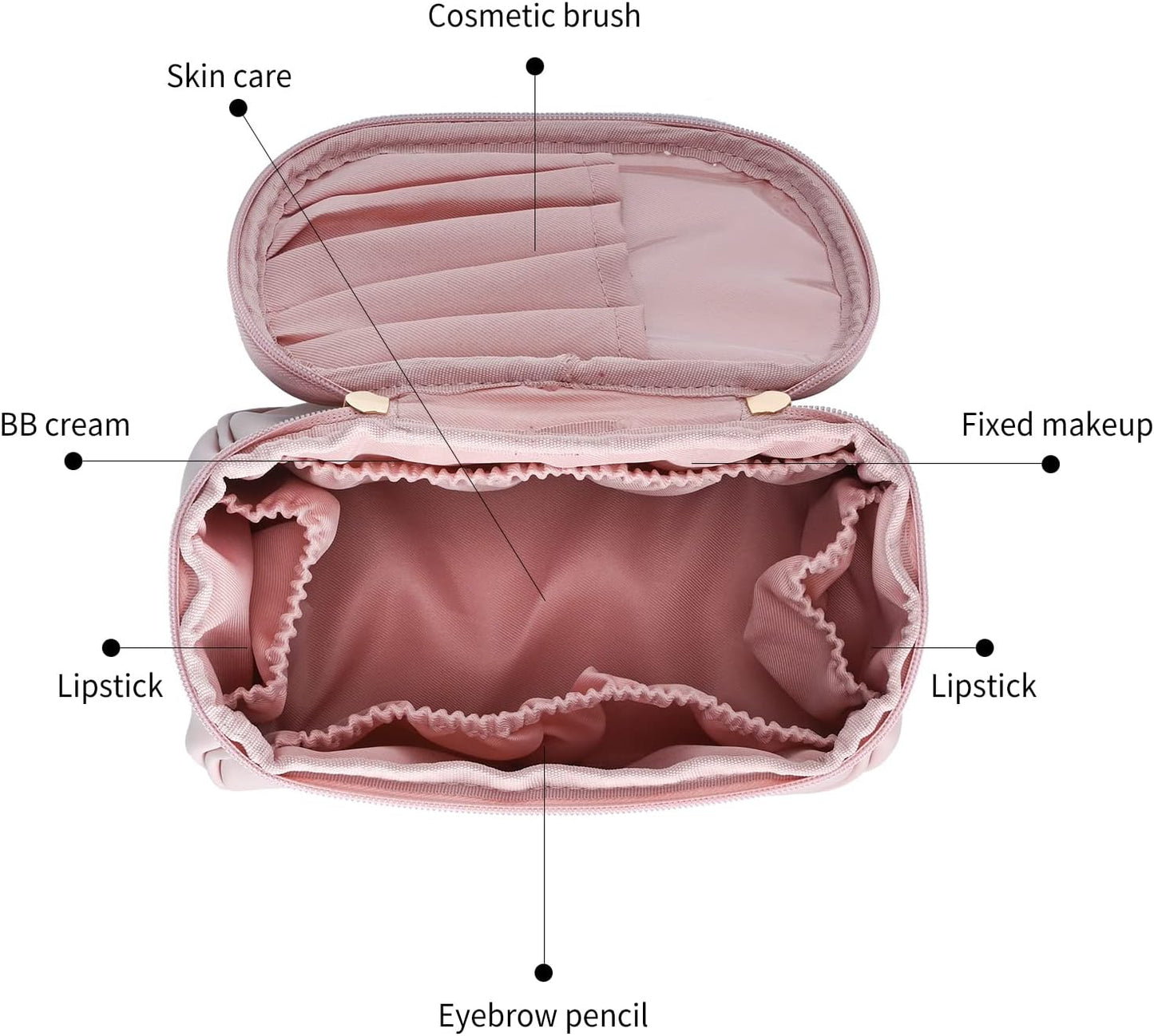 Darbermu Cosmetic Bag PU Portable Travel Makeup Bag for Women, Waterproof Large Capacity Makeup Organiser Bag Toiletry Bag Gifts for Girls Women (Pink)