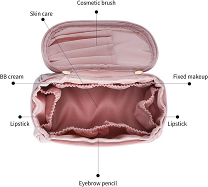 Darbermu Cosmetic Bag PU Portable Travel Makeup Bag for Women, Waterproof Large Capacity Makeup Organiser Bag Toiletry Bag Gifts for Girls Women (Pink)