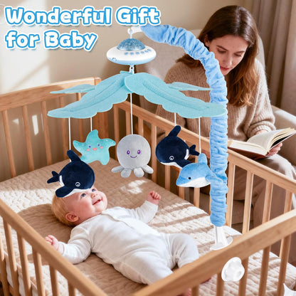 VZO Baby Cot Mobile, Crib Mobile with Music and Projection, Musical Cot Mobiles for Babies, Baby Nursery Cot Mobile Decor Blue