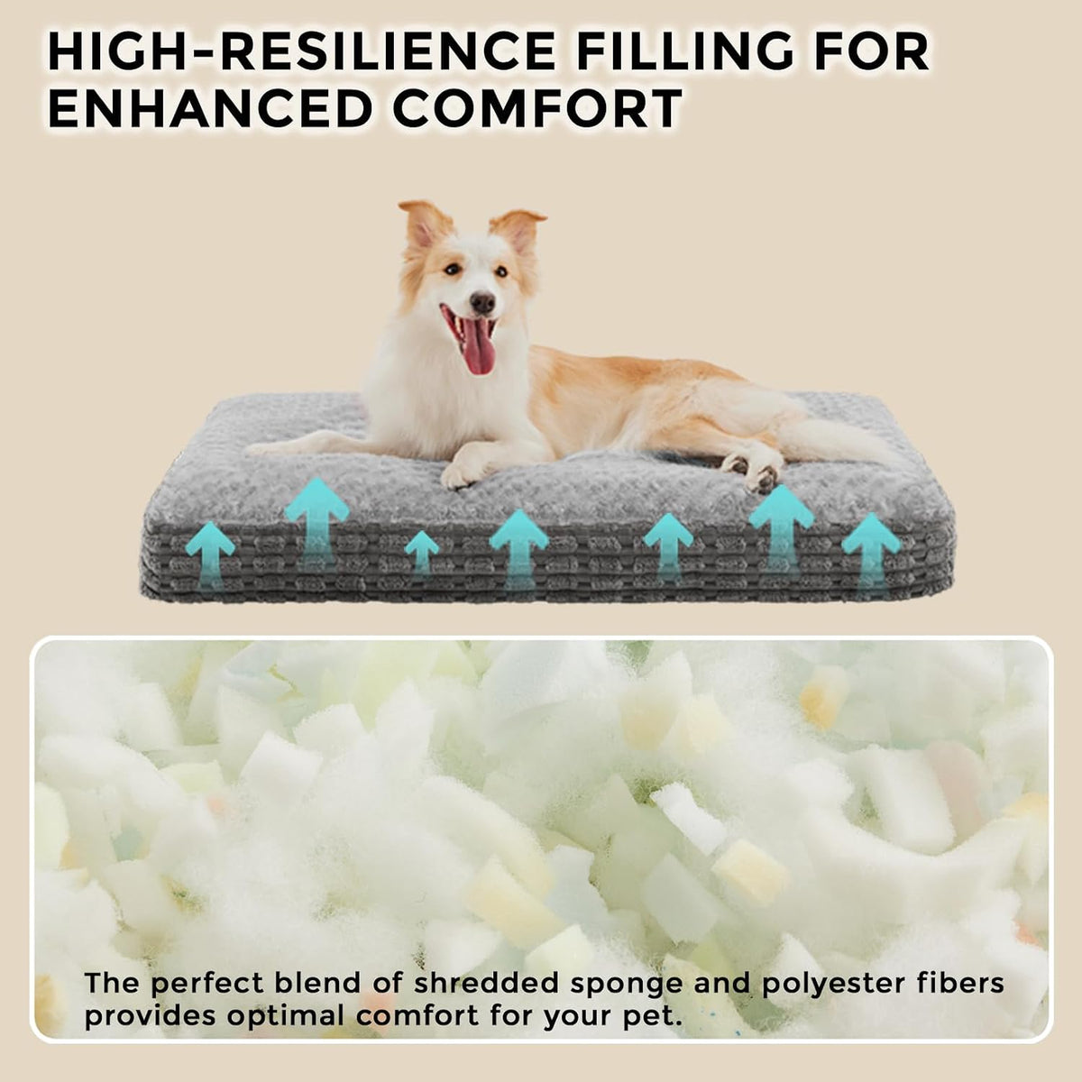 Dog Mat Mattress Washable, Waterproof Small Dog Bed Puppy Bed with Three-Dimensional Material of Wheat Ear, Crate Mattress Pet Sofa Bed with Breathable Rose Fluff, 60x45x12cm