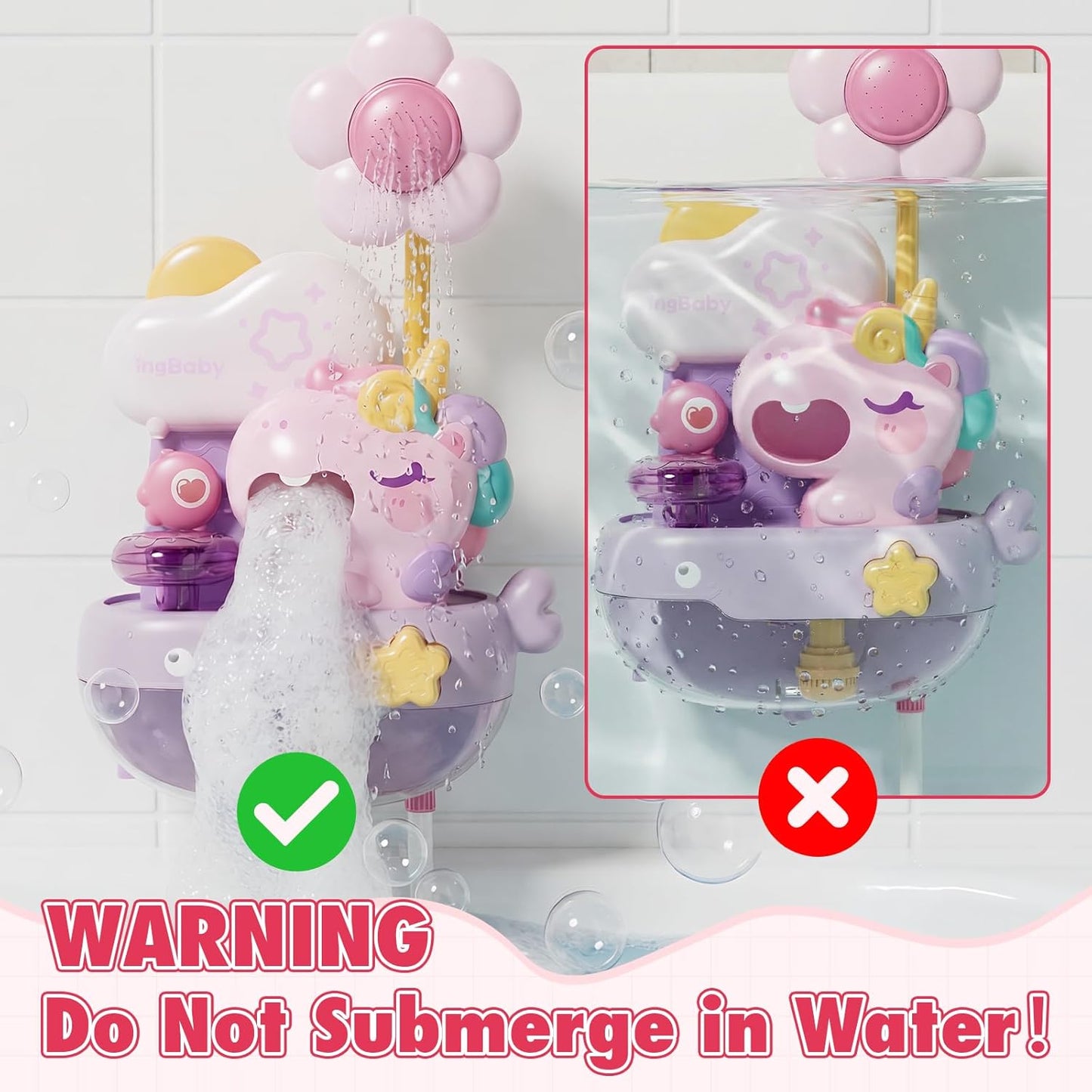 Unicorn Baby Bath Toys, 2 in 1 Automatic Bubble Machine with Led Light, Water Spray Shower Head | Bubble Maker Shower Toy, Interactive Light up Bathtub Toy for Toddlers 2-4 Year Old, Boy and Girl Gift