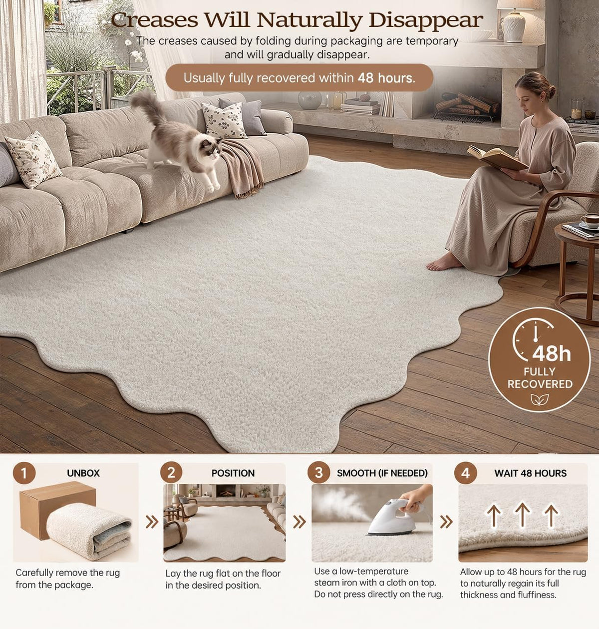 PureCozy Living Room Beige Rug 160x230cm Soft Fluffy Washable Carpet