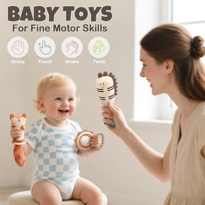 Baby Toys 0-6 Months, Baby Essentials for Newborn Toys Rattle Teething Toys Sensory for Baby with Storage Box (10pcs)
