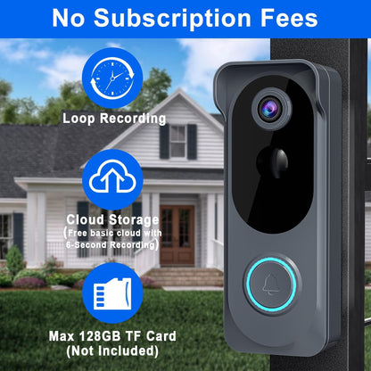 Video Doorbell Camera Wireless, 2K HD Smart Door Bell Camera, PIR Motion Detection,Battery Powered, Instant Alerts, 2-Way Audio, Night Vision, 2.4G WiFi, IP66, SD Card/Cloud ,Compatible with Alexa