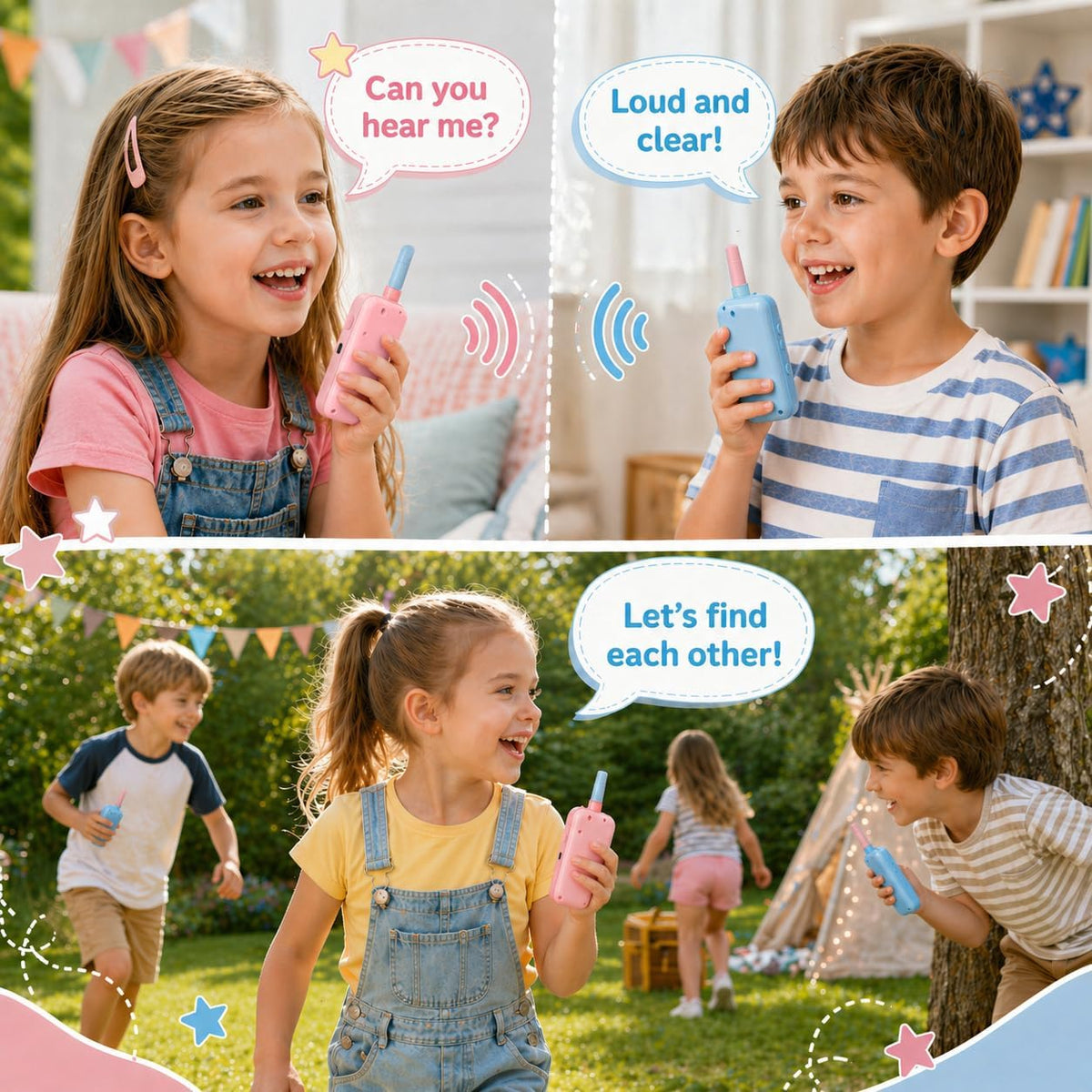 Video Walkie Talkies for Kids, 2 Pack Screen Walkie Talkie Toys with Voice Effects, Outdoor Camping Adventure Travel Gifts for Boys Girls Ages 3-12 (Blue & Pink)