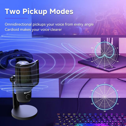 TG201 Gaming Mic, HiFi Sound Quality, Plug and Play, 2 Pickup modes, Compatible with PC