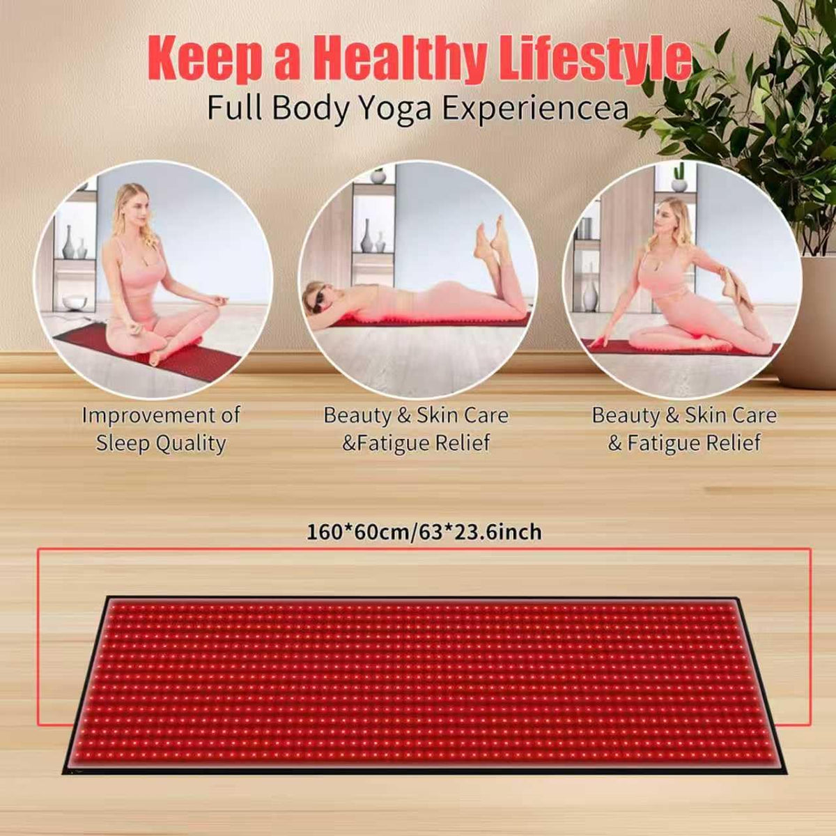 63'' x 23.6'' Red Light Mat for Full Body, 945 LEDs Flexible Near Infrared Light Pad, 660nm & 850nm Light Blanket for Back Belly Knee Joints Muscle, 125W
