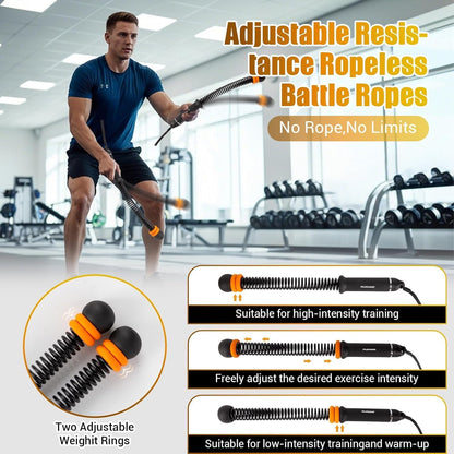 Weighted Ropeless Battle Ropes with Adjustable Resistance, Cordless Heavy Rope Simulator for Small Flats & Home Gym, Silent Indoor Workout Equipment for HIIT & Full Body Strength (Classic Black)