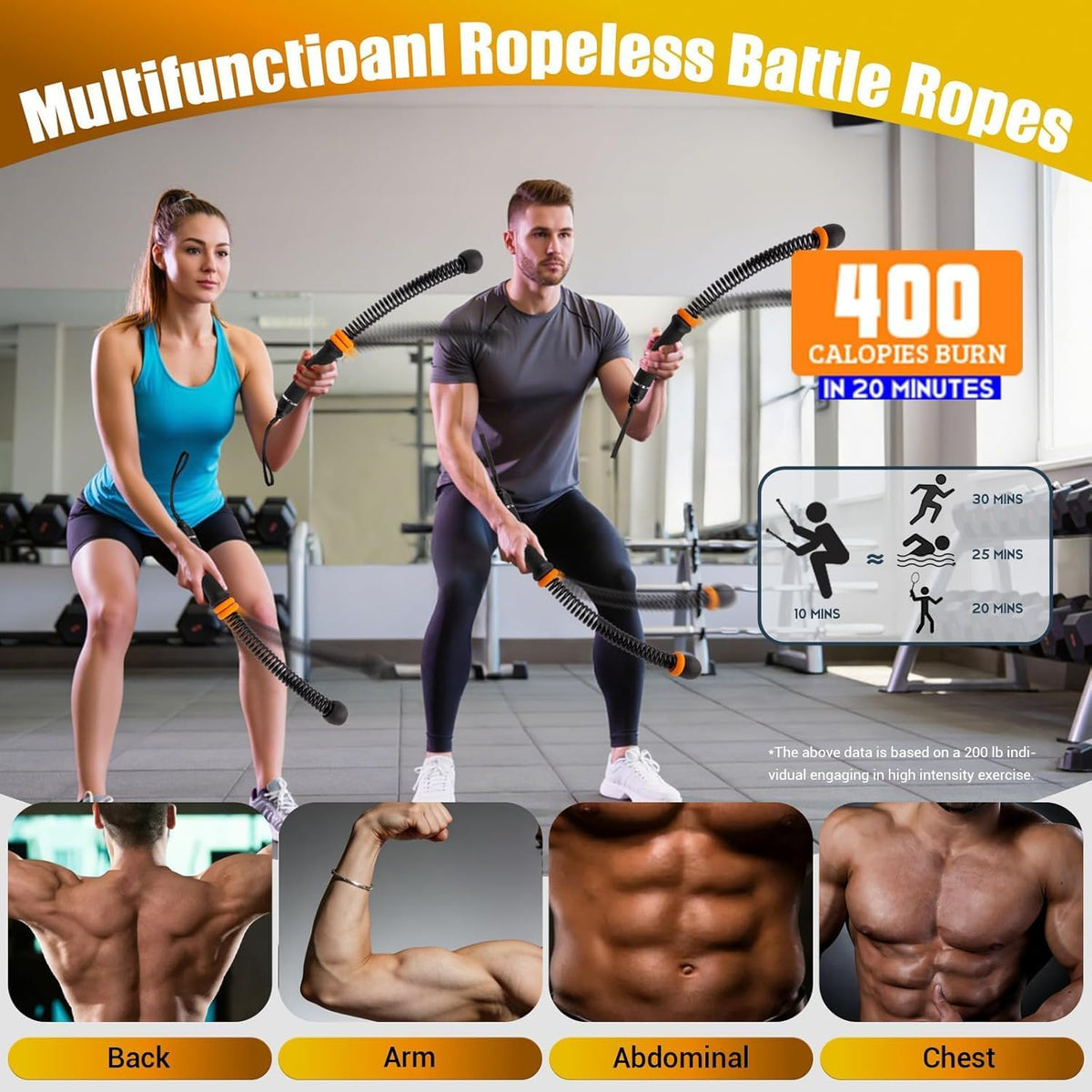 Weighted Ropeless Battle Ropes with Adjustable Resistance, Cordless Heavy Rope Simulator for Small Flats & Home Gym, Silent Indoor Workout Equipment for HIIT & Full Body Strength (Classic Black)