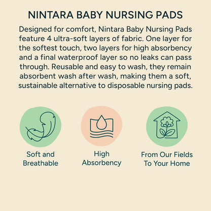 Nintara Baby Reusable Nursing Pads – Soft & Absorbent Breast Pads, Bamboo Viscose Blend, Contoured Fit, Leak-Resistant, Pack of 6 with Laundry Bag