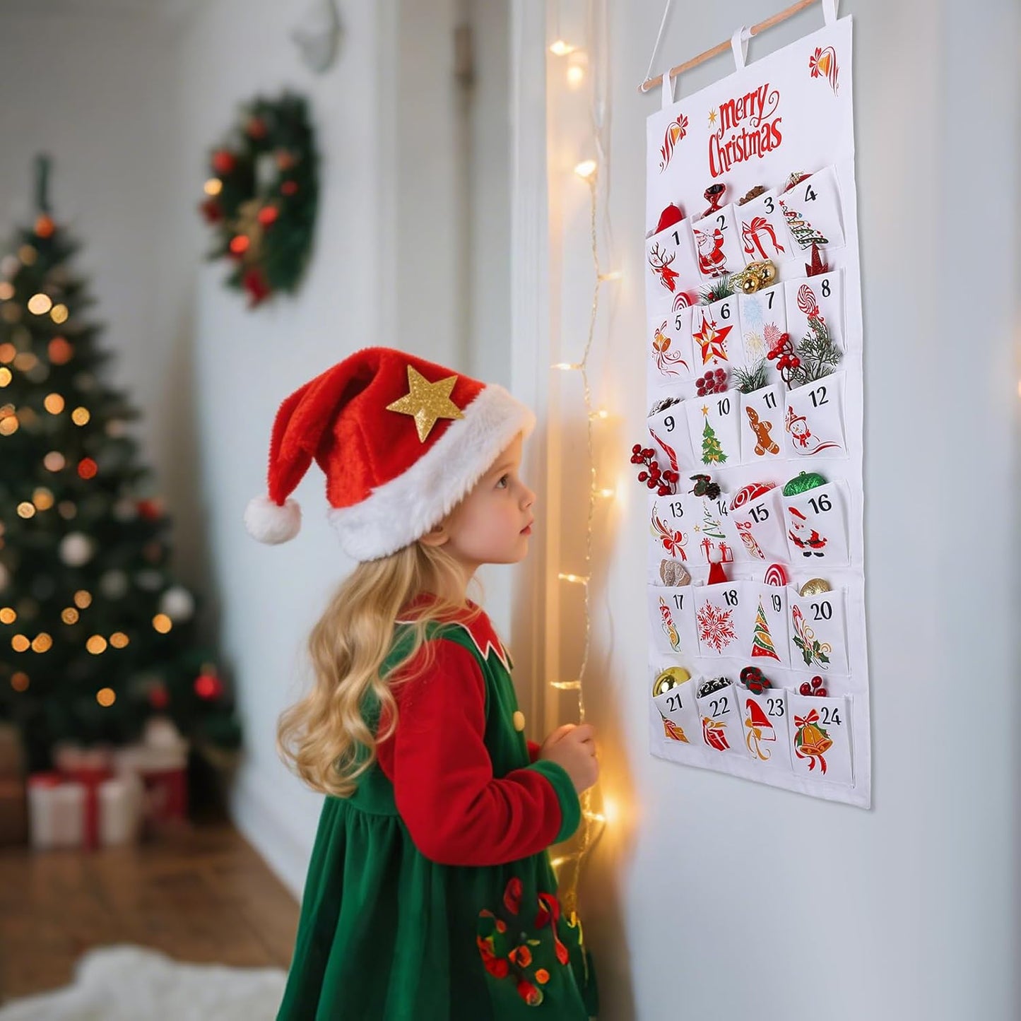 Christmas Advent Calendar, 2026 Fabric Hanging Christmas Advent Calendar with 24 Pockets, for Wall Door Decoration, Holiday Countdown