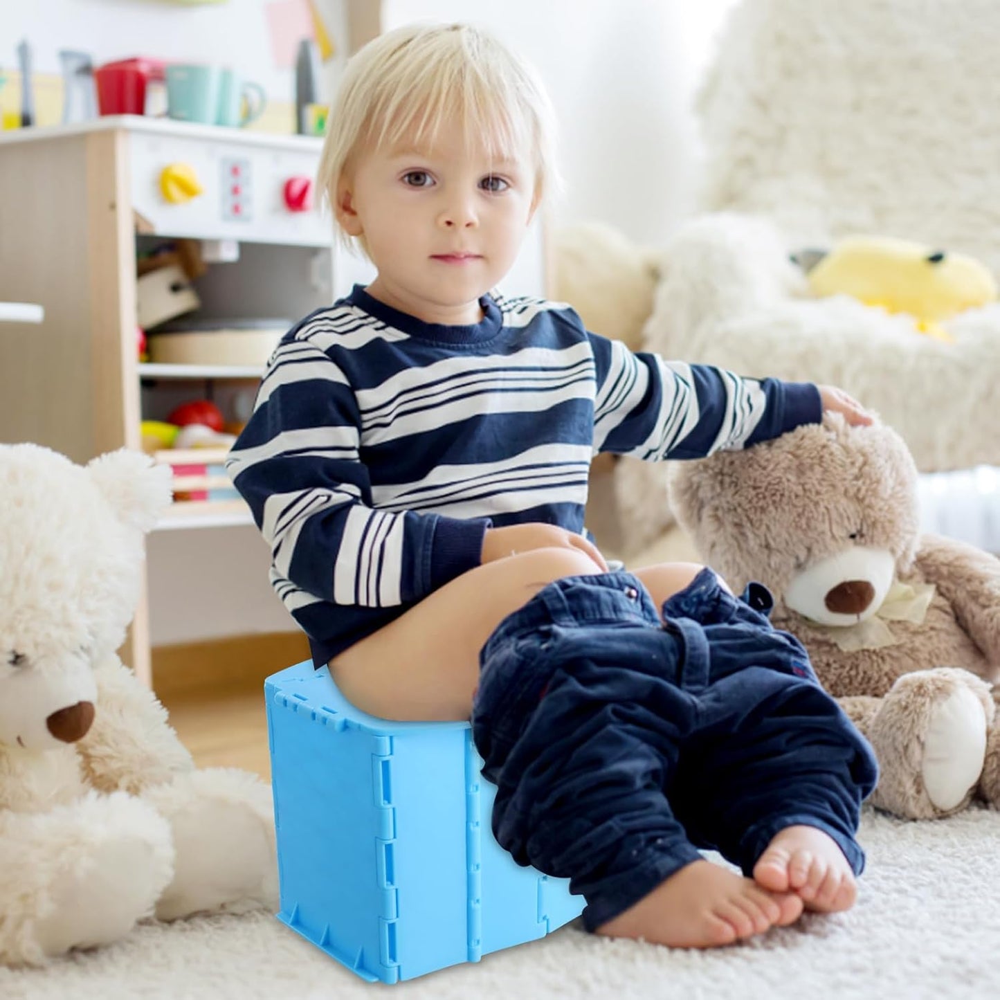 Portable Travel Potty Toddler, Travel Potty Training Toilet, Baby Mobile Toilet with Storage and Cleaning Bags, Suitable for Car Camping Tourism Outdoor Indoor, Blue