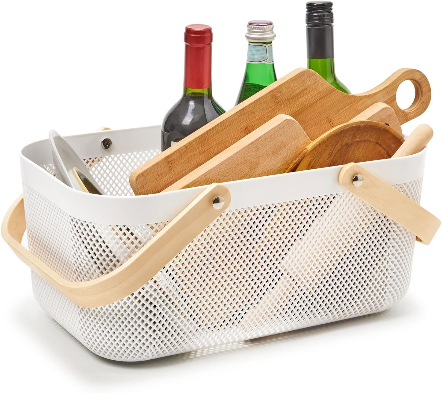 Set of 3 Plastic Mesh Baskets with Handle, Garden Harvest Basket, Storage Organiser