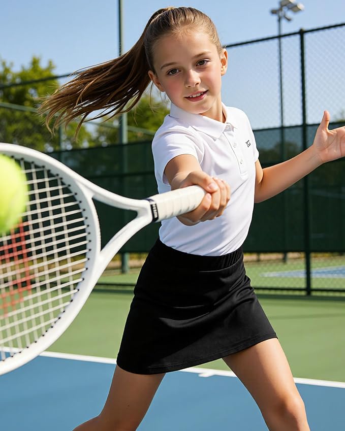 Girls Black Skort High Waist Pull-On,Built-in Cycling Shorts,High Stretch Breathable Fabric,School & Sports Skirt 14-15 years BLACK