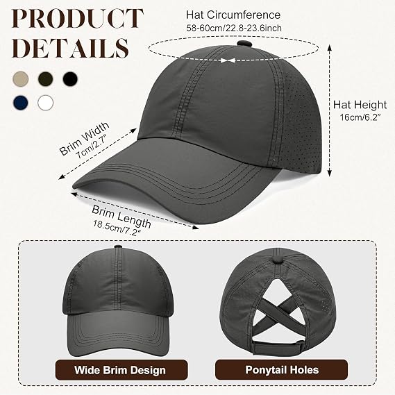 heekpek Baseball Cap for Women Ponytail Cap Ladies Sun Cap Summer Womens Caps Lightweight Quick Dry Outdoor Sports Criss Cross Mesh Breathable Hat