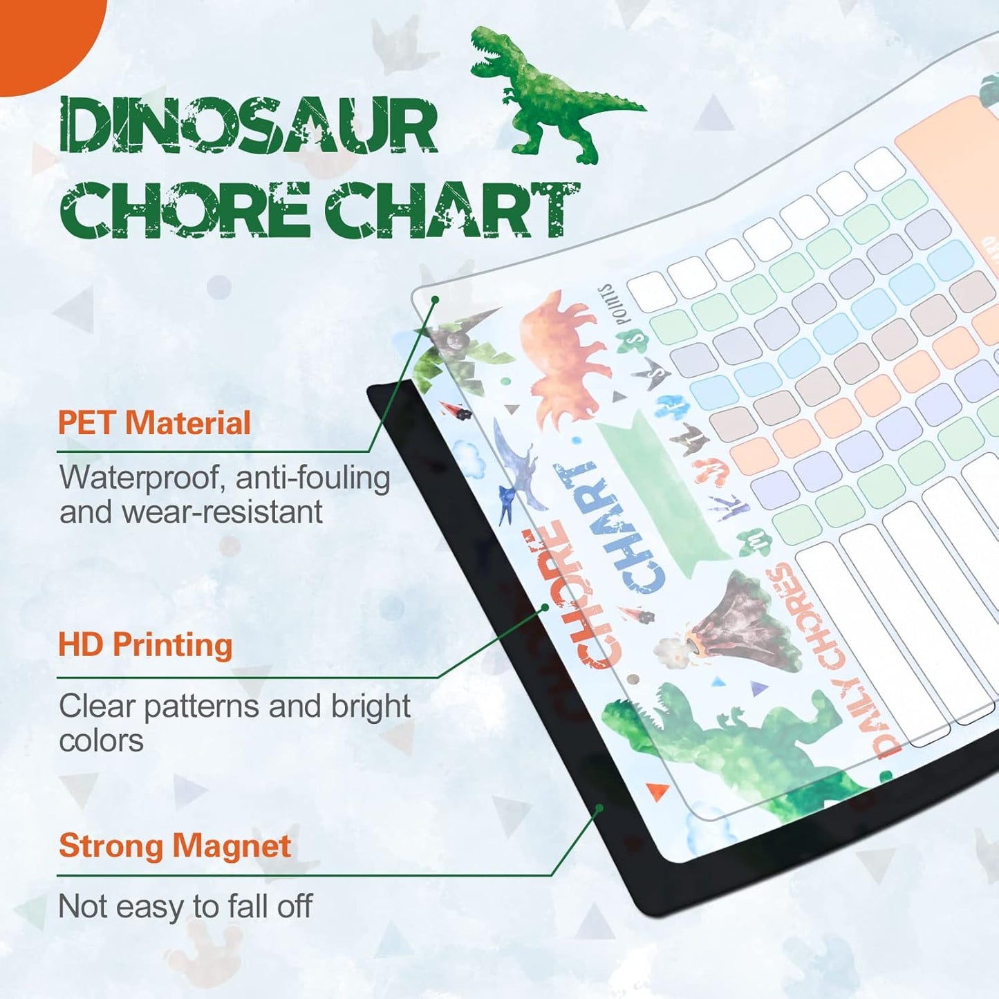 WERNNSAI Dinosaur Chore Chart - Magnetic Reward Chart for Boys Kids Good Behavior Chart with 1 Marker Reusable Dry Erase Responsibility Charts for Fridge Home School Supplies