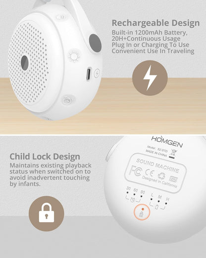 Portable White Noise Machine Baby Rechargeable Warm Light