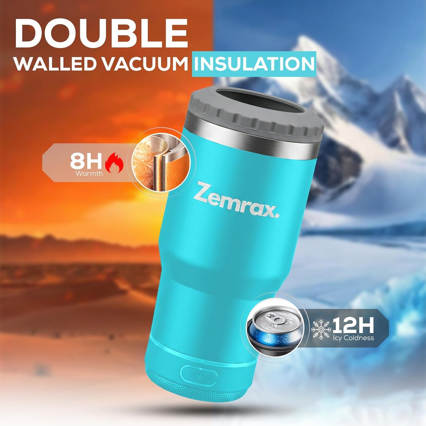 Can Cooler - 4 in 1 Double Insulated Can & Bottle Chiller | Stainless Steel Drink Tumbler | Beverage Holder with Bluetooth Speaker | Portable Beer Cooler | Gifts for Men
