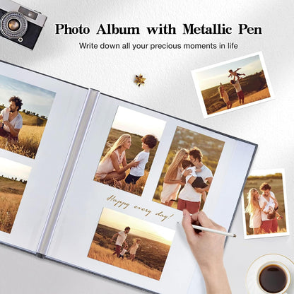 Large Photo Album Self Adhesive for 3x5 4x6 5x7 8x10 Pictures Linen Scrapbook Album DIY 40 Blank Pages with A Metallic Pen
