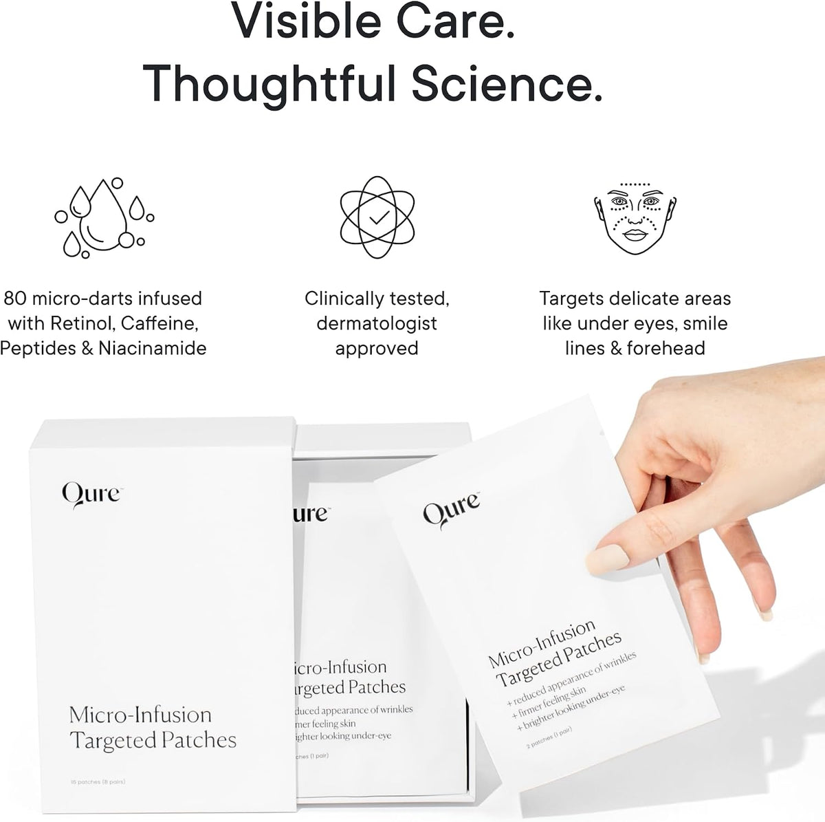 Qure Micro-Infusion Anti Wrinkle Patches for Smile Line, Frown lines, Under Eye Bags, Puffiness, Crow's Feet - Retinol, Caffeine - Dissolvable for Overnight Use - 8 Pairs