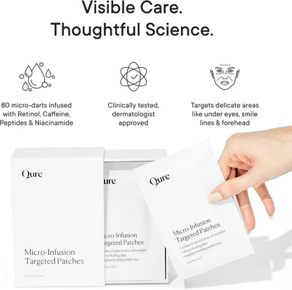 Qure Micro-Infusion Anti Wrinkle Patches for Smile Line, Frown lines, Under Eye Bags, Puffiness, Crow's Feet - Retinol, Caffeine - Dissolvable for Overnight Use - 8 Pairs