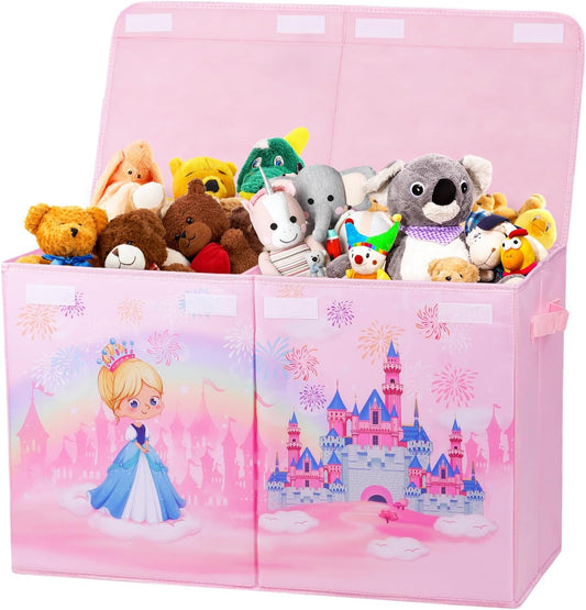 Princess Castle Kids Large Toy Storage Box with Lid, Foldable (65×30×40cm)