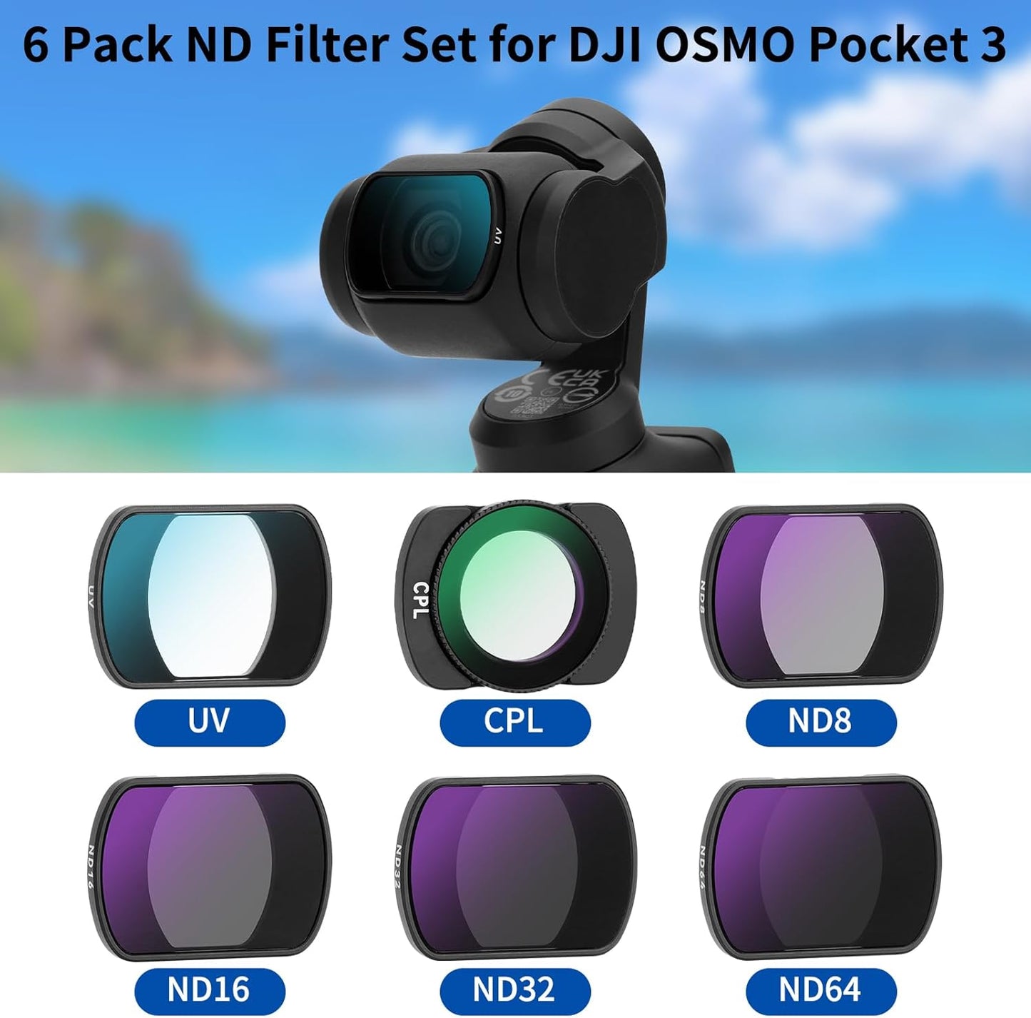 ND CPL UV Filter Set Compatible with DJI OSMO Pocket 3 (6 Pack)