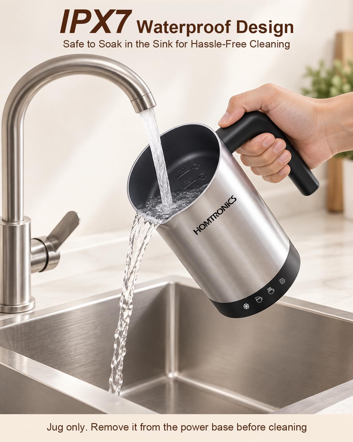Waterproof Milk Frother&Steamer,90% Frothing Ratio, Auto Shutoff