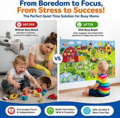 Felt Story Board for Toddlers, Farm Animals Busy Board, Montessori Preschool Learning Toy, Interactive Wall Activity Board, 43 Pcs Felt Set, Large 109 x 71 cm, Educational Storytelling Toy Gift
