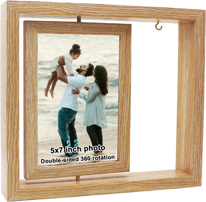 DUTWROY Wooden Rotating Picture Frame 5x7 Inch, Double-Sided Tabletop Display, Spinning Photo Frame Double-Sided Tabletop Display for Home Office Decor Gift