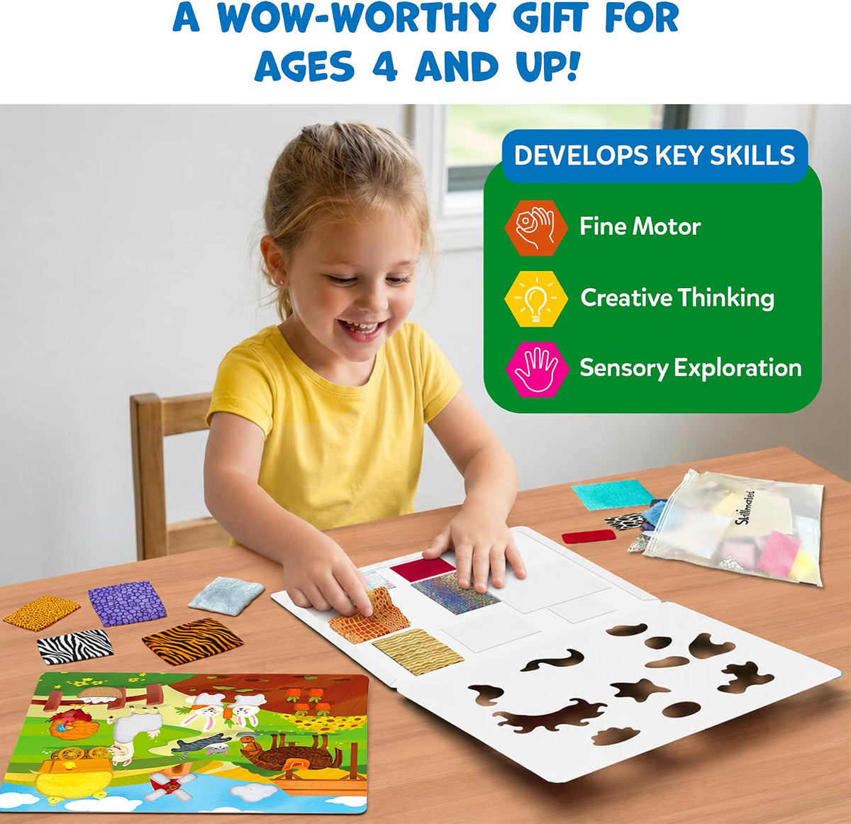Skillmatics Fab Tabs – Animals, Sensory & Tactile Fabric Art & Craft Kit
