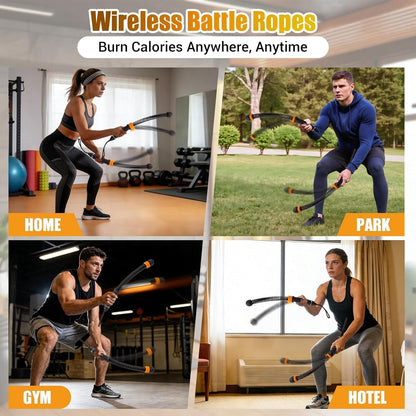 Weighted Ropeless Battle Ropes with Adjustable Resistance, Cordless Heavy Rope Simulator for Small Flats & Home Gym, Silent Indoor Workout Equipment for HIIT & Full Body Strength (Classic Black)