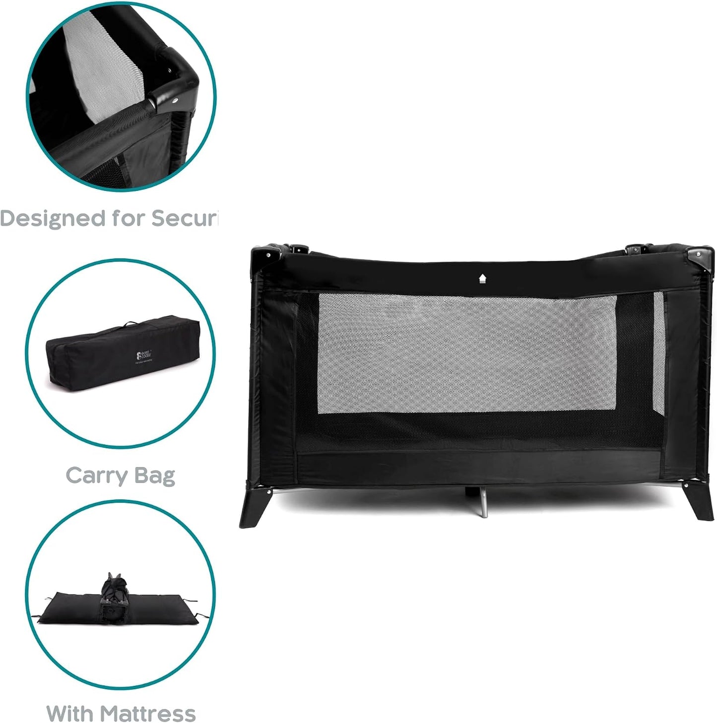 EastCoast Travel Cot with Padded Mattress Lightweight Compact and Portable Baby Bed 120 x 60 cm | Breathable mesh