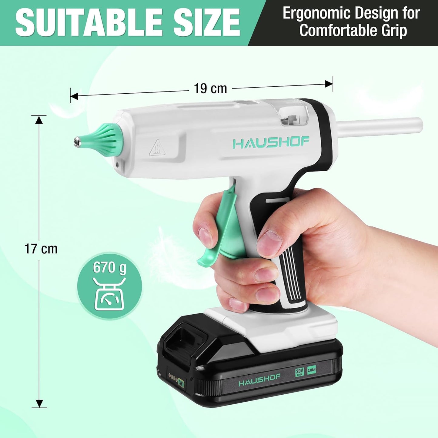 Cordless Rechargeable Hot Glue Gun with 20 pcs Full Size Glue Sticks(11x150mm)