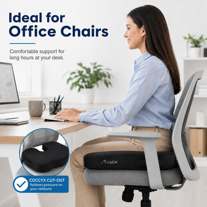 Coccyx Seat Cushion, 50D Memory Foam with 2 Washable Covers