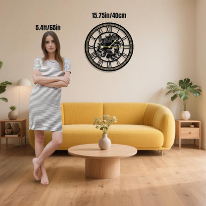 Large Wall Clock, Large Openwork Rose & Butterfly Wall Clocks, Silent Non Ticking Quartz Decorative Clock, Rust Resistant Metal Design, for Living Room, Bedroom, Kitchen