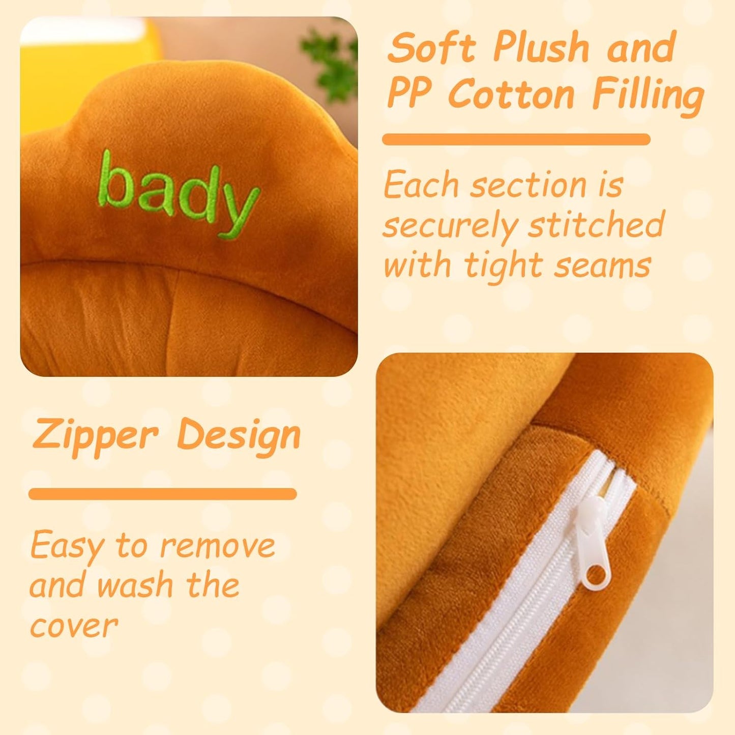 Baby Support Seat with Cute Panda Design, Soft Plush Infant Sitting Chair, 360° Upright Support, Non-Slip Base, Removable & Washable Cover for 3-12 Months Baby's Boys Girls (Fox)