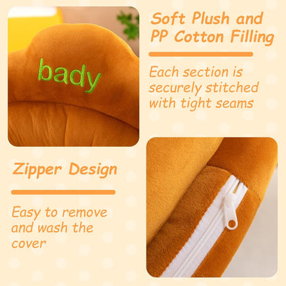 Baby Support Seat with Cute Panda Design, Soft Plush Infant Sitting Chair, 360° Upright Support, Non-Slip Base, Removable & Washable Cover for 3-12 Months Baby's Boys Girls (Fox)