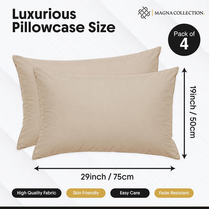 Pillow Cases 4 Pack 75 x 50 cm Brushed Microfibre (Beige)